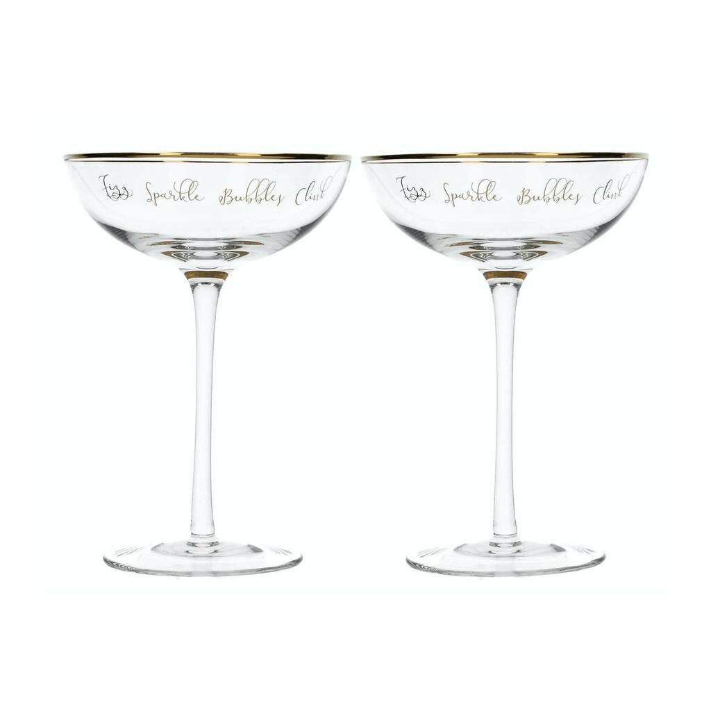 A Pair Vintage Style Celebration Champagne Saucers By Distinctly Living