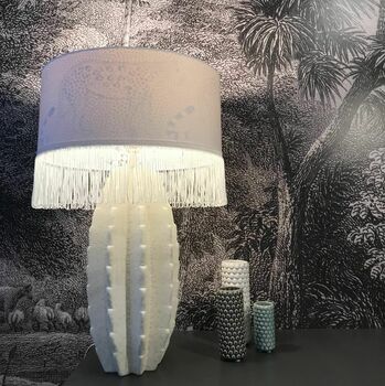 White Leopard Walk Silhouette Lampshades With Fringing, 6 of 12