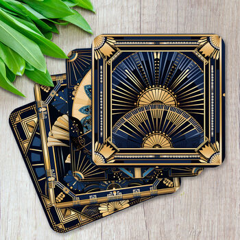 Deco Elegance In Blue Set Of Four Pu Leather Coasters, 3 of 8