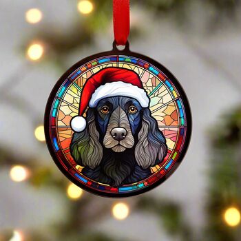 Working Cocker Spaniel Black In Santa Hat Suncatcher Decoration, 8 of 8