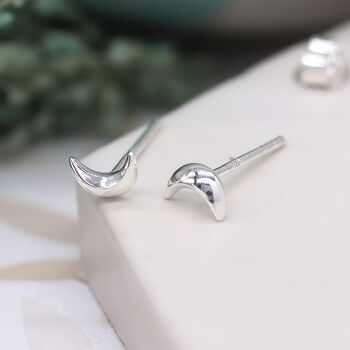 Tiny Sterling Silver Crescent Moon Stud Earrings, 5 of 10