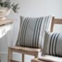 Stanley Stripe Prussian Blue Square Linen Cushion, thumbnail 2 of 4