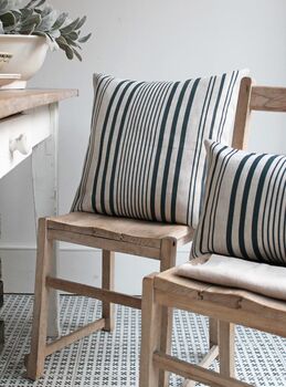 Stanley Stripe Prussian Blue Square Linen Cushion, 2 of 4