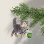 Christmas Bristle Cat With Lights Decoration, 12cm, thumbnail 1 of 2