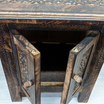 Farmhouse Moroccan Design Inspired Carved Side Table, 2 of 7