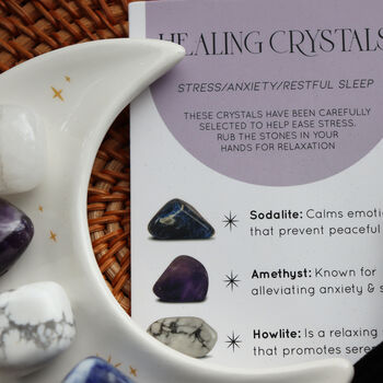 Stress Healing Crystal Set With Moon Trinket Dish, 3 of 6