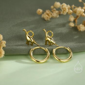 Sterling Silver Dinosaur Huggie Hoop Earrings Brachiosaurus, 2 of 11
