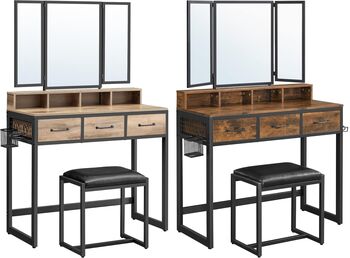 Dressing Table With Mirror, Stool, And Three Drawer, 9 of 9