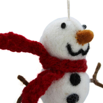 Handmade Felt Christmas Snowman With Scarf Decoration, 2 of 5