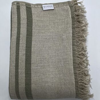 Milos Linen Blend Striped Blanket Sage Green, 5 of 12