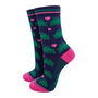 Women's Frogs Love Hearts Bamboo Socks Navy, thumbnail 1 of 4