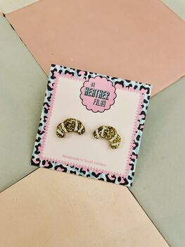 Buttery Bliss Croissant Glitter Resin Stud Earrings, 3 of 4