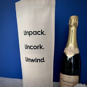 Unpack. Uncork. Unwind. New Home Cotton Bottle Bag, 2 of 3