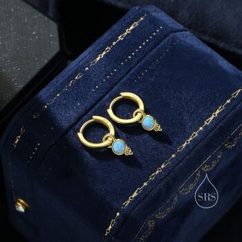 Vintage Inspired Blue Opal Charm Hoop Earrings, 7 of 10