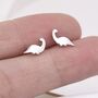 Tiny Dinosaur Stud Earrings In Sterling Silver, thumbnail 2 of 12