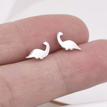 Tiny Dinosaur Stud Earrings In Sterling Silver, 2 of 12