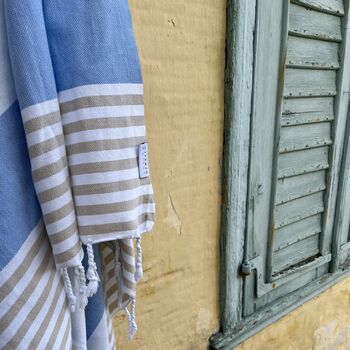 Padstow Peshtemal Towel Sky Blue / Beige, 9 of 11