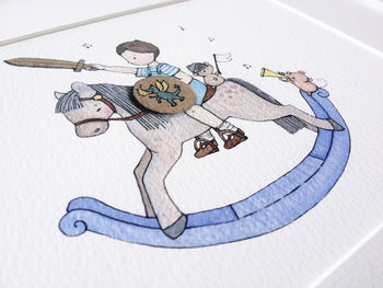 Personalised Boys Rocking Horse Prince Nursery Print, 3 of 11