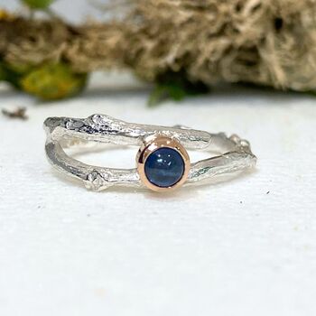 Blue Cabochon Sapphire Woodland Twig Engagement Ring, 3 of 8