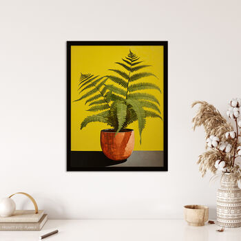 Flourishing Ferns House Plant On Yellow Wall Art Print, 4 of 6
