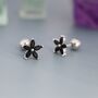 Sterling Silver Black Cz Flower Barbell Earrings, thumbnail 1 of 12