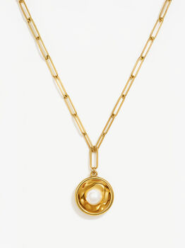 Women's Link Chain Necklace With Pearl Coin In 18k Gold, 2 of 6