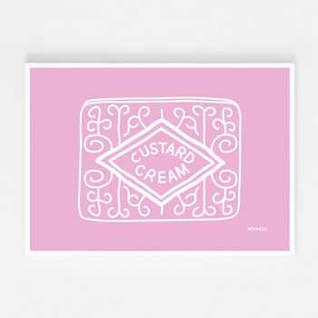 Custard Cream, Jammie Dodger, Bourbon And Digestive Biscuits Set Of Four Pink Prints, 9 of 10