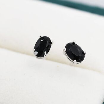 Genuine Black Onyx Oval Stud Earrings Sterling Silver, 5 of 11