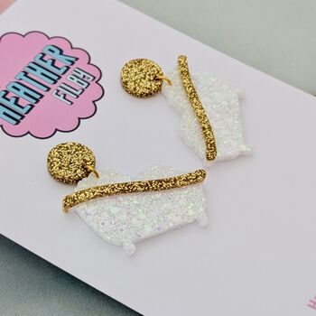 Bathtub Glitter Earrings / Self Care Statement Dangles / Spa Theme Novelty Jewellery / Gift For Bath Lovers, 2 of 5