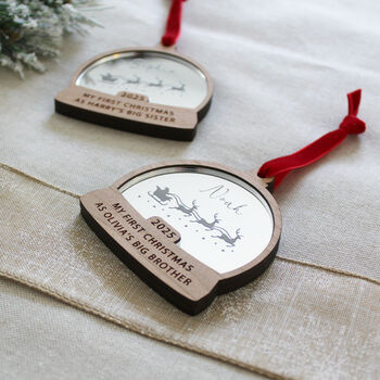 First Christmas As Big Brother Or Sister Snow Globe Style Personalised Bauble, 5 of 7