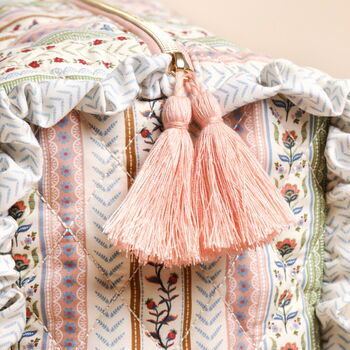 Large Sage And Pink Vintage Floral Quilted Wash Bag, 3 of 4