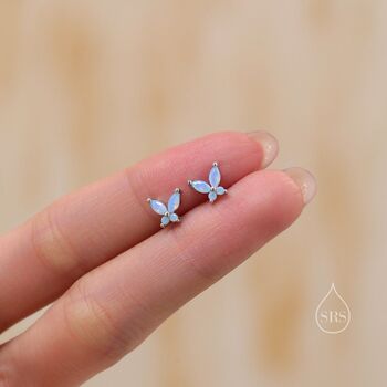 Sterling Silver Opal Blue Cz Butterfly Stud Earrings, 2 of 11