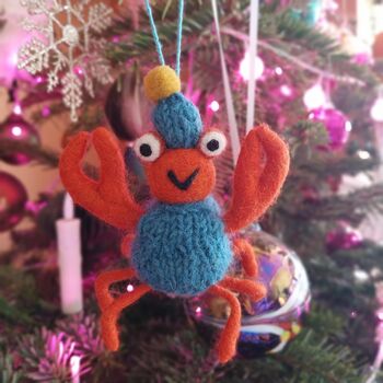 Handmade Felt Sammy Snowcrab Christmas Crab, 3 of 3