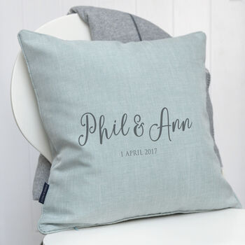 Personalised Couple's Names And Date Cushion, 4 of 4