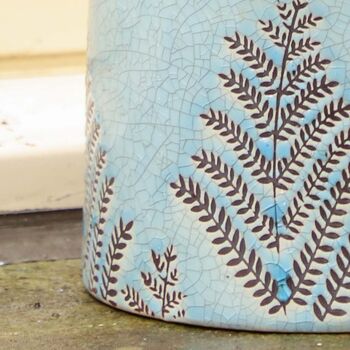 Leaf Patterned Blue Ceramic Plant Pot, 6 of 10