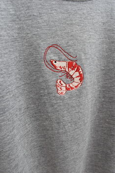 Wizzie X Chloë Grey Embroidered Prawn T Shirt, 4 of 8