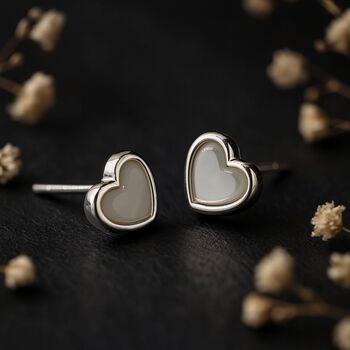Sterling Silver Mother Of Pearl Heart Stud Earrings, 5 of 12