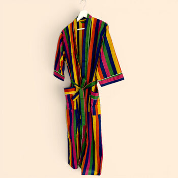 Rainbow Stripe Print 100% Cotton Dressing Gown, 6 of 7