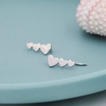Sterling Silver Heart Crawler Earrings, 2 of 11