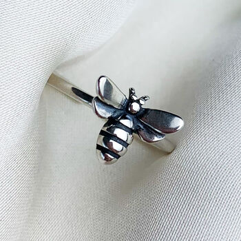 Sterling Silver Adjustable Bumble Bee Midi Ring, 3 of 5