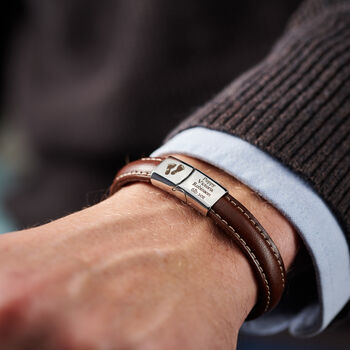 Personalised Men's New Baby Leather And Steel Bracelet, 2 of 5
