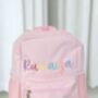 Child's Personalised Rainbow Italic Name Rucksack Perfect For Nursery, thumbnail 1 of 3