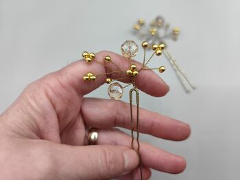 Elegant Gold Hair Pin With Crystal Beads For Weddings, 7 of 9