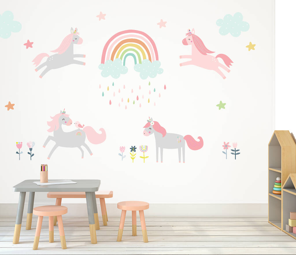 Unicorn And Rainbow Fabric Wall Stickers, 1 of 3