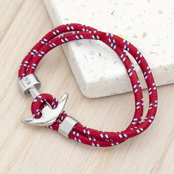 Personalised Men's Red Rope Nautical Anchor Bracelet, 8 of 11