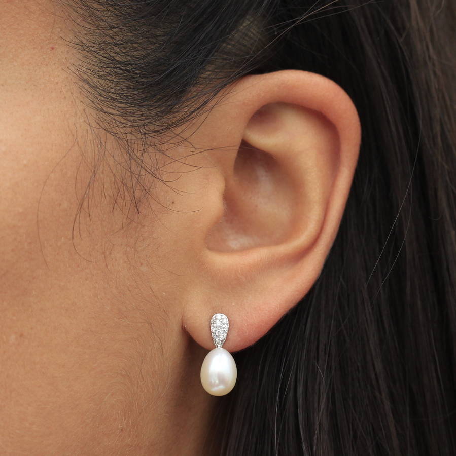 pearl and diamond drop earrings by molly & pearl