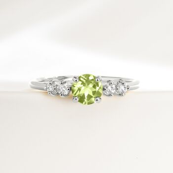 Peridot Five Stone Ring In Sterling Silver And Gold Vermeil, 8 of 12