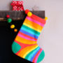 Personalised Christmas Stocking Pom Pom Rainbow Stripe, thumbnail 2 of 5