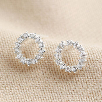 Sterling Silver Crystal Circle Stud Earrings, 4 of 5