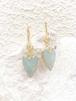Amazonite Heart Gemstone Earrings Real 18k Gold Plated Gift, 2 of 7